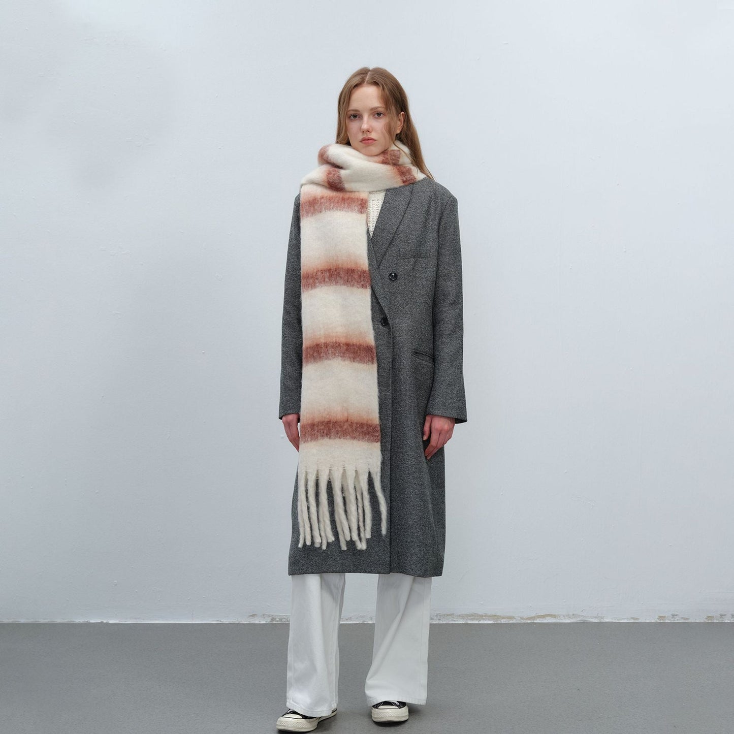 Color Block Striped Simple Tassel Knit Scarve