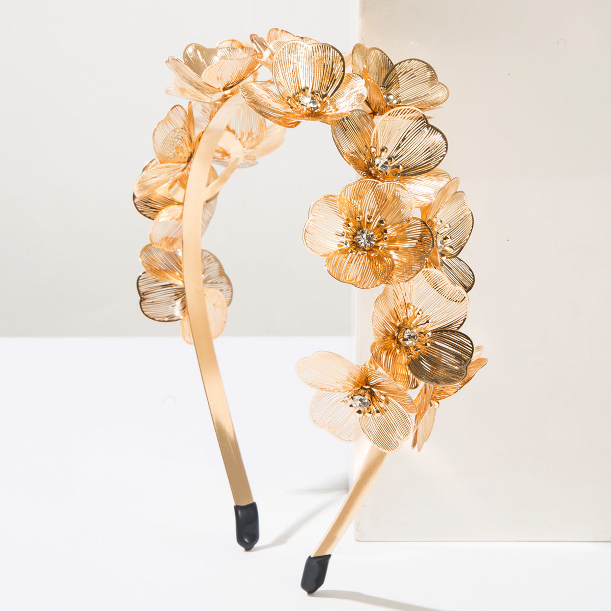 Floral Metal Hairband with Ginkgo Leaf and Rhinestones for Parties