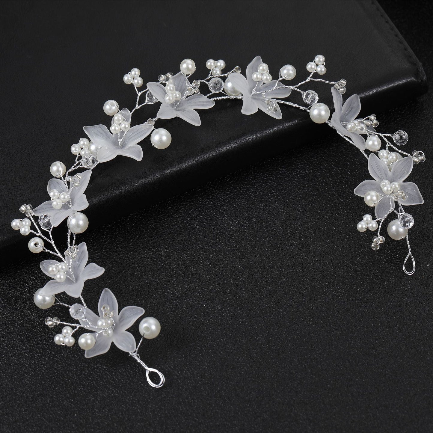 Transparent Plastic Flower Pearl Handmade Headband for Weddings