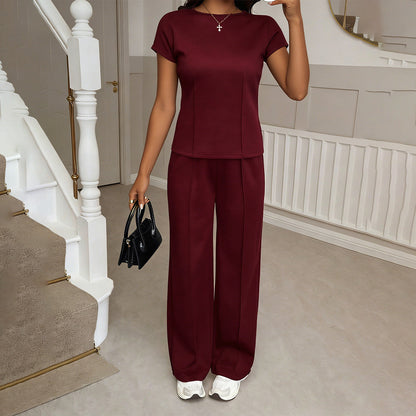 Casual Short Sleeve T-Shirt and Long Pants Set for Women