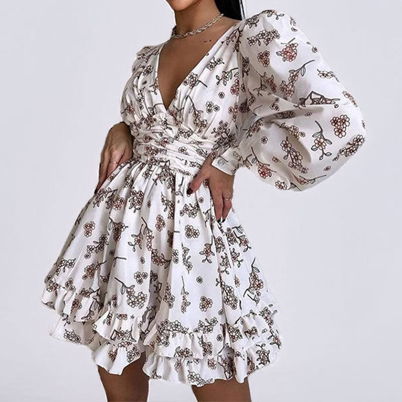 Sleeveless Floral Print A-Line Dress with Backless Design