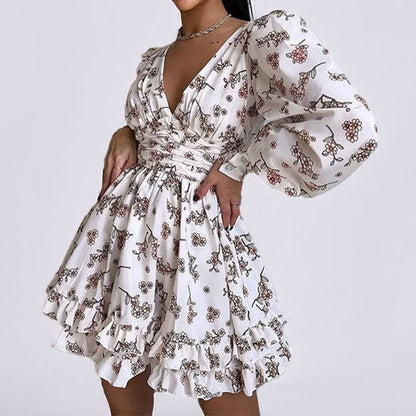 Sleeveless Floral Print A-Line Dress with Backless Design