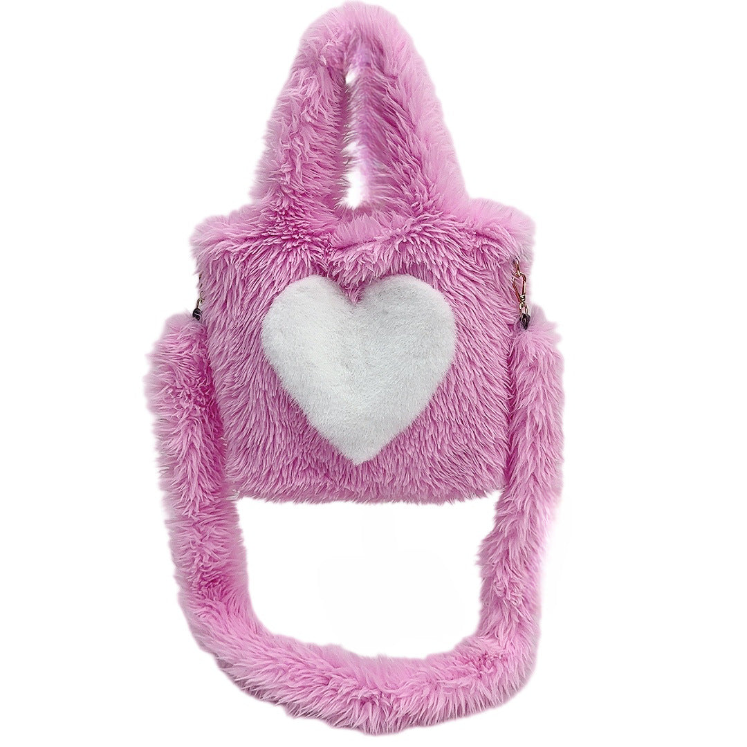 Large Capacity Fuzzy Heart Tote Shoulder Bag