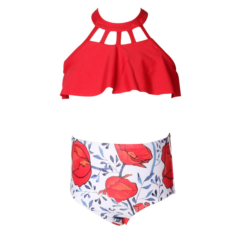 New Kids' Swimsuit Set With Floral Print And High Elasticity