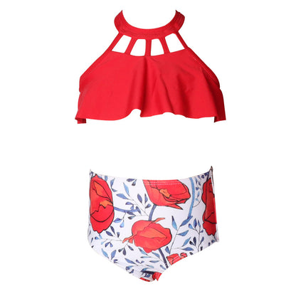 New Kids' Swimsuit Set With Floral Print And High Elasticity