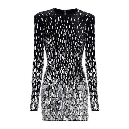 Sequined Velvet Long Sleeve Dress Casual