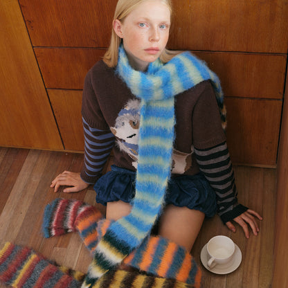 Color Block Striped Knitted Scarf Soft Acrylic Winter Accessory