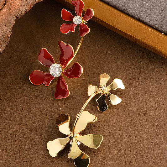 Exaggerated Floral Drop Earrings With Rhinestones For Women