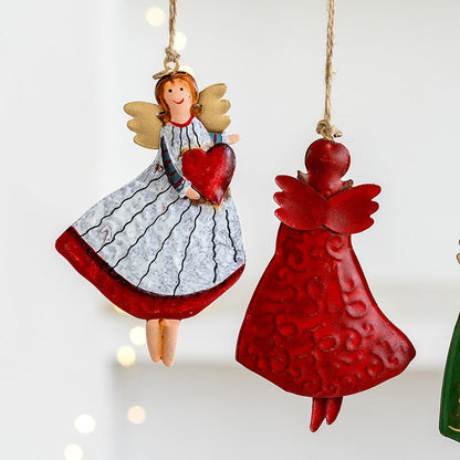 Vintage Distressed Angle Girl Iron Christmas Hanging
