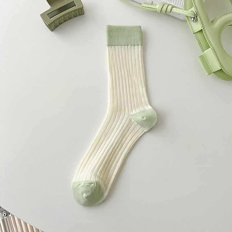 Color Block Ribbed Thin Socks