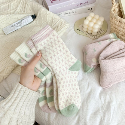 Rufia - Pastel Green &amp; Pink Winter Socks