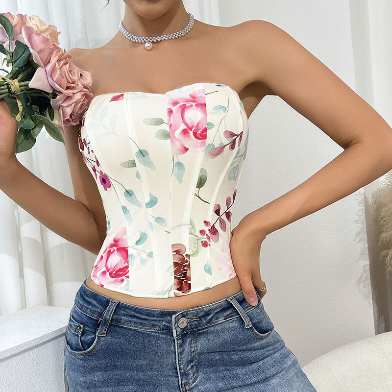 Sexy Floral Print Backless Wrap Top