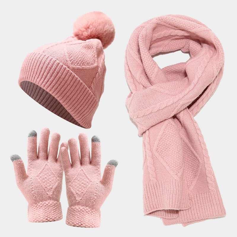 Winter Knit Thick Warm Scarf Hat Gloves Set
