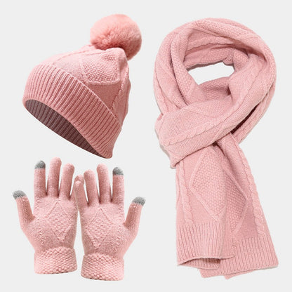 Winter Knit Thick Warm Scarf Hat Gloves Set