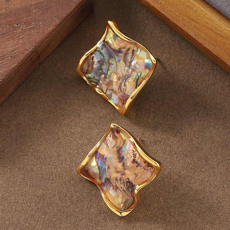18K Gold-Plated Geometric Abalone Shell Earrings For Women