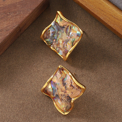 18K Gold-Plated Geometric Abalone Shell Earrings For Women