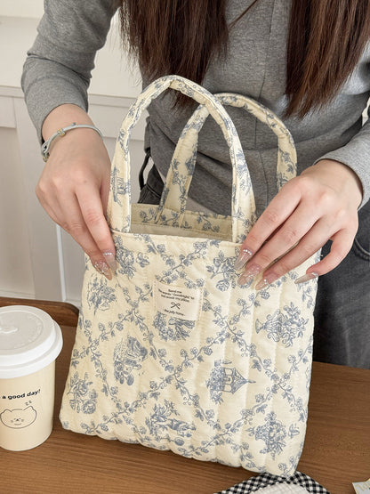 French Floral Handbag Vintage Soft Cotton Bag Casual Tote