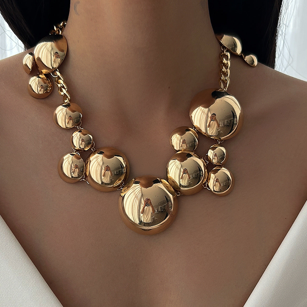 Trendy Geometric Metal Pendant Necklace And Bracelet Set
