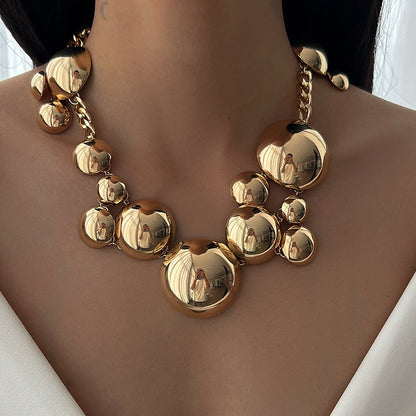Trendy Geometric Metal Pendant Necklace And Bracelet Set