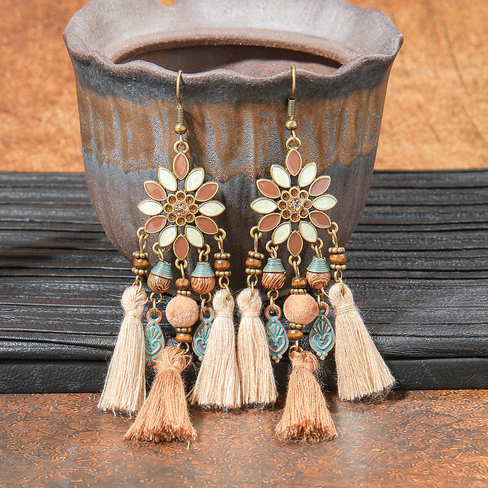Geometric Alloy Earrings Stylish Bohemian Wood Dangle Earrings