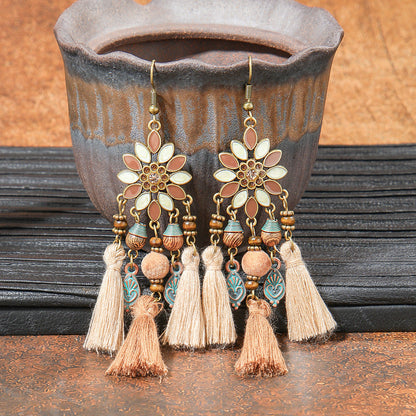 Geometric Alloy Earrings Stylish Bohemian Wood Dangle Earrings