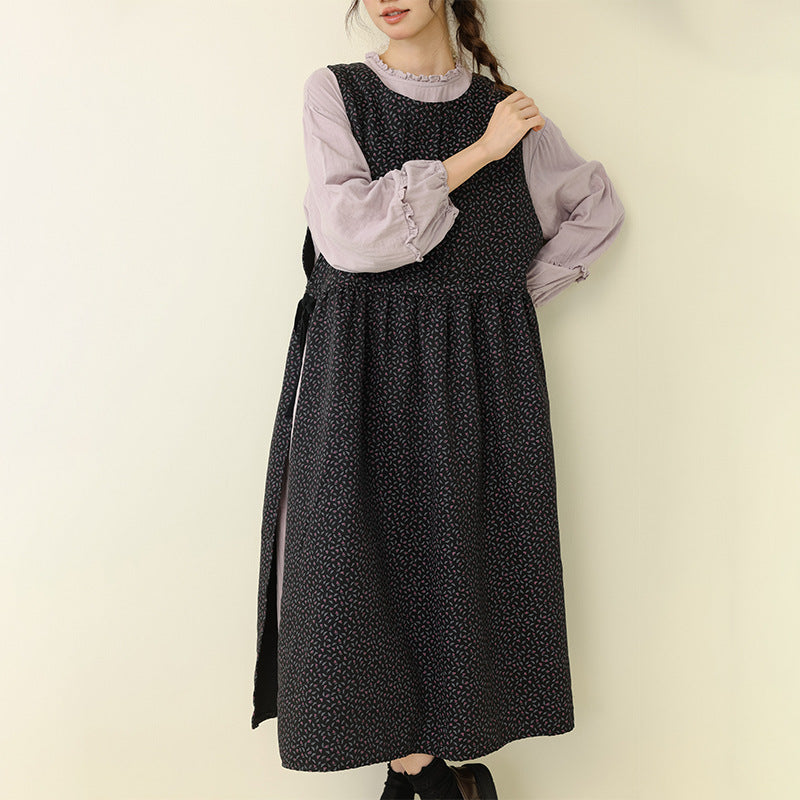Floral Pattern Sleeveless Linen Cotton Maxi Dress