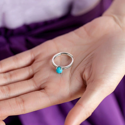 Retro-Styled S925 Silver Exquisite Ring Female Opening Carved National Turquoise Tide Jewelry