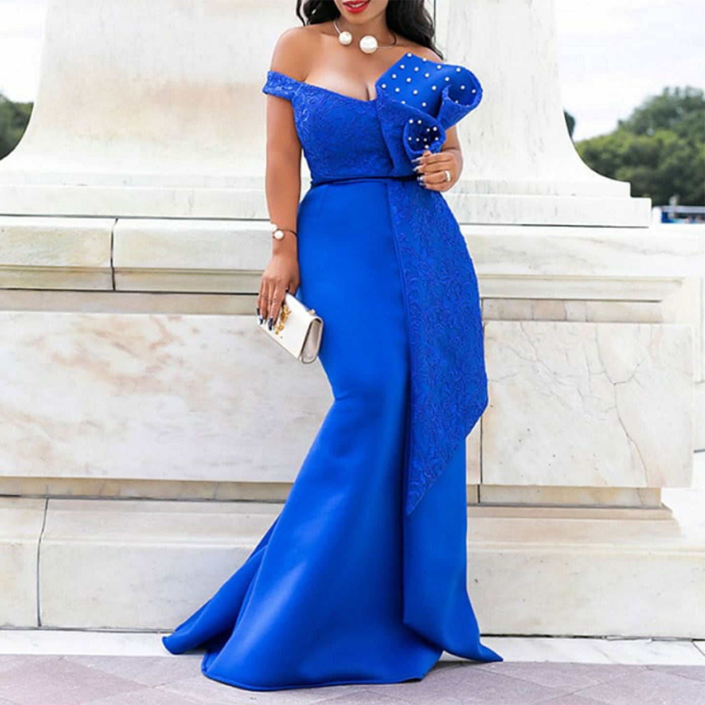 Elegant Lace-Trimmed Midi Dress With Ruffled Hem