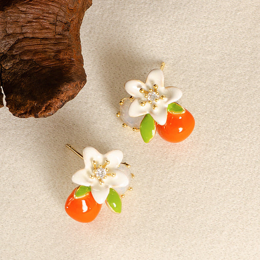 Chic Floral Drop Oil Earrings With Rhinestone Accents