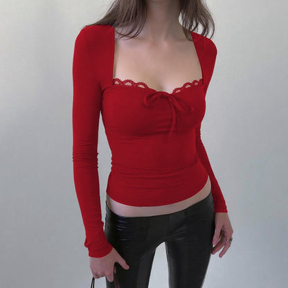 Trendy Lace Trim Fitted Top Stylish Streetwear