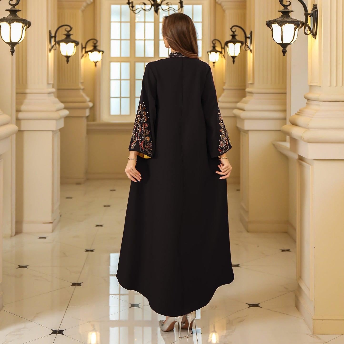 Muslim Abaya Women’s Long Dress with Rope Embroidery