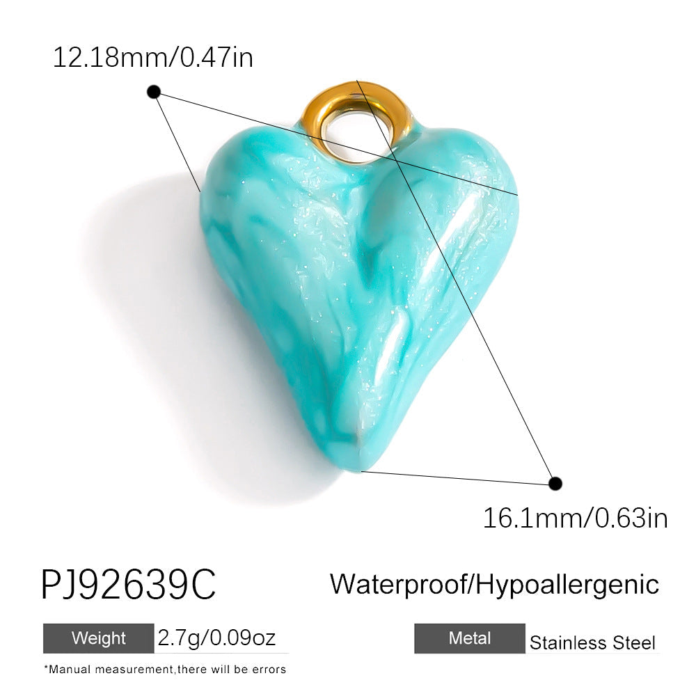 Colorful Oil-Drop Fish Heart Pendant Steel DIY Jewelry Accessories