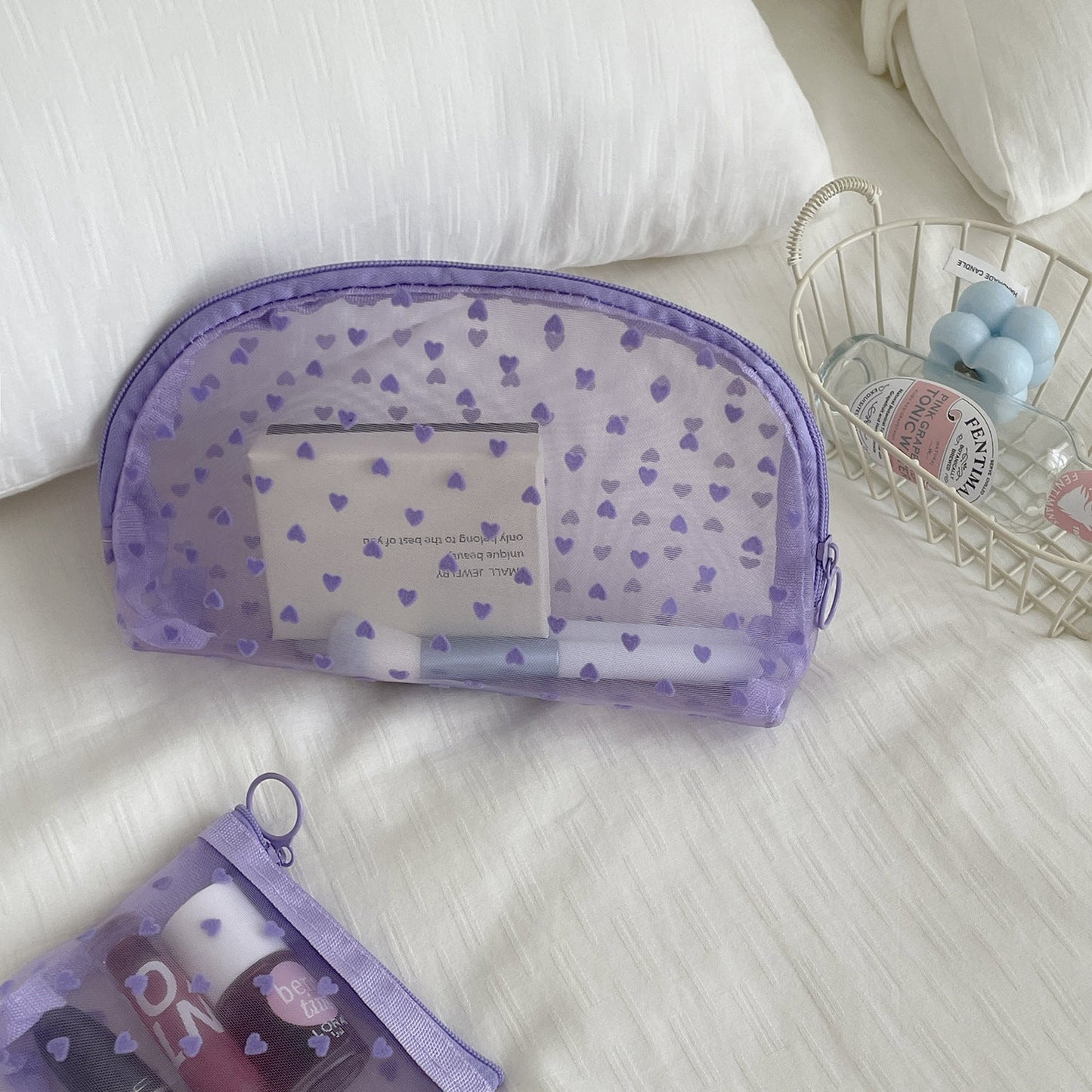 Heart-Shaped Velvet Cosmetic Bag Multifunctional Portable Organizer