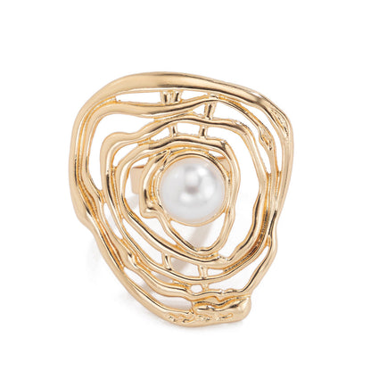 Metallic Wrinkled Pearl-Like Statement Ring For Women