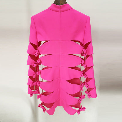 Trendy Sexy Hollow Bow Long Sleeve Dress