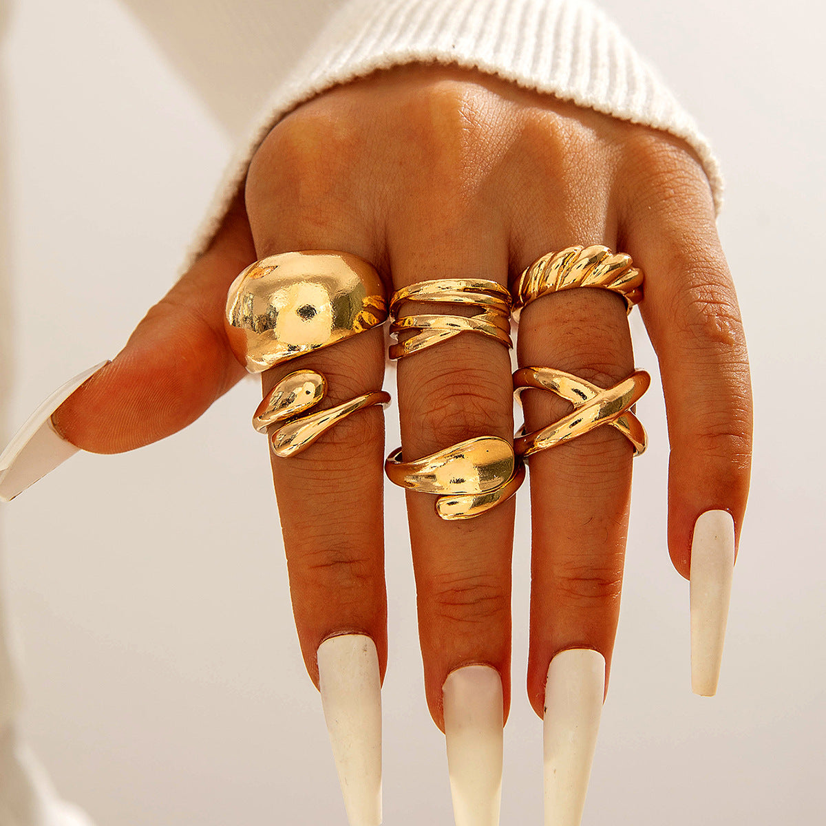 Trendy Vintage Statement Geometric Open Joint Ring Set