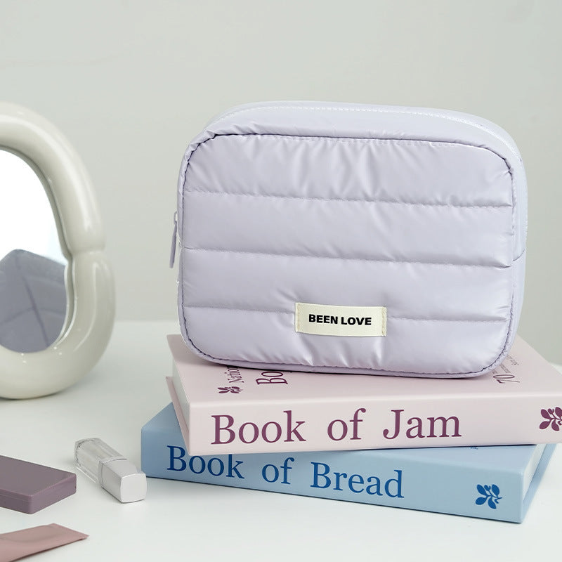 Solid Color Puffer Portable Cosmetic Bag