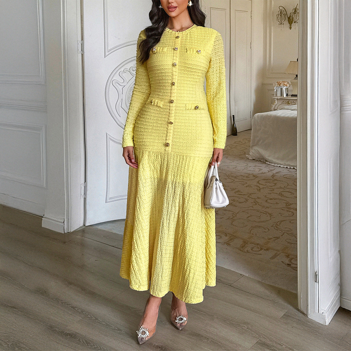 Elegant Solid Color Midi Dress for Women