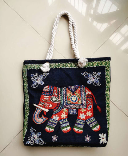 Double-Sided Ethnic Style Embroidery Bag Women'S Live Embroidery Peacock Elephant Canvas Bag