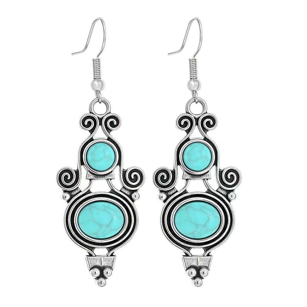 Turquoise Tassel Earrings with Geometric Metal Design