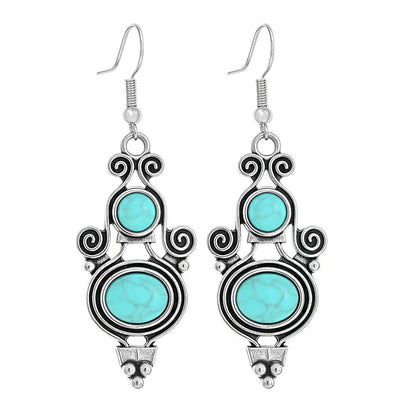 Turquoise Tassel Earrings with Geometric Metal Design