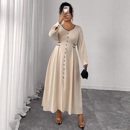 Plus Size Waist-Defining Long Sleeve Dress