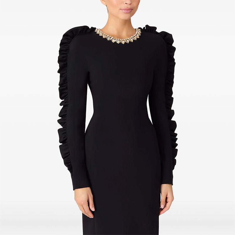 Ruffle Detail Long Sleeve Dress Stylish Casual
