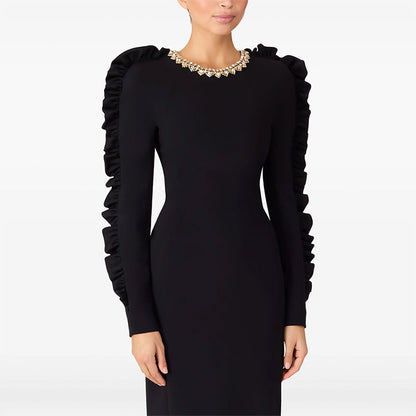 Ruffle Detail Long Sleeve Dress Stylish Casual