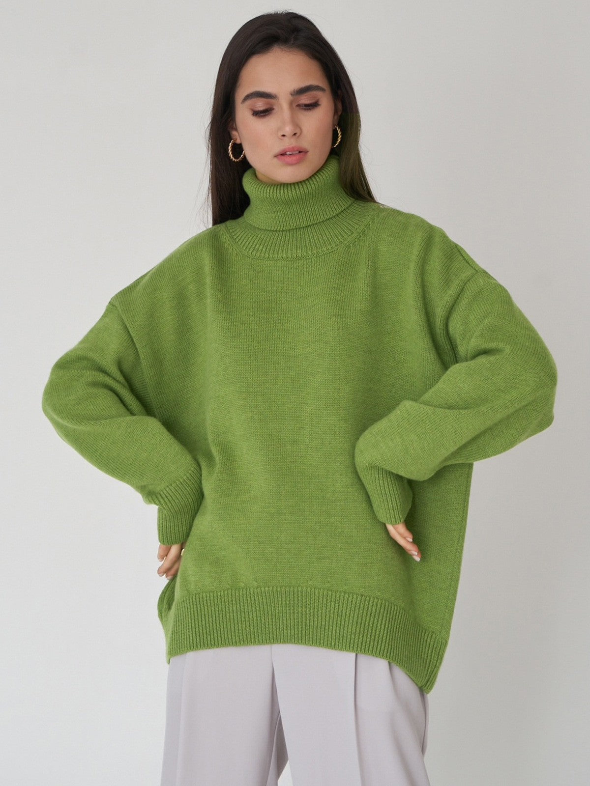 Solid Turtleneck Sweater Soft Knitted Pullover Casual Style