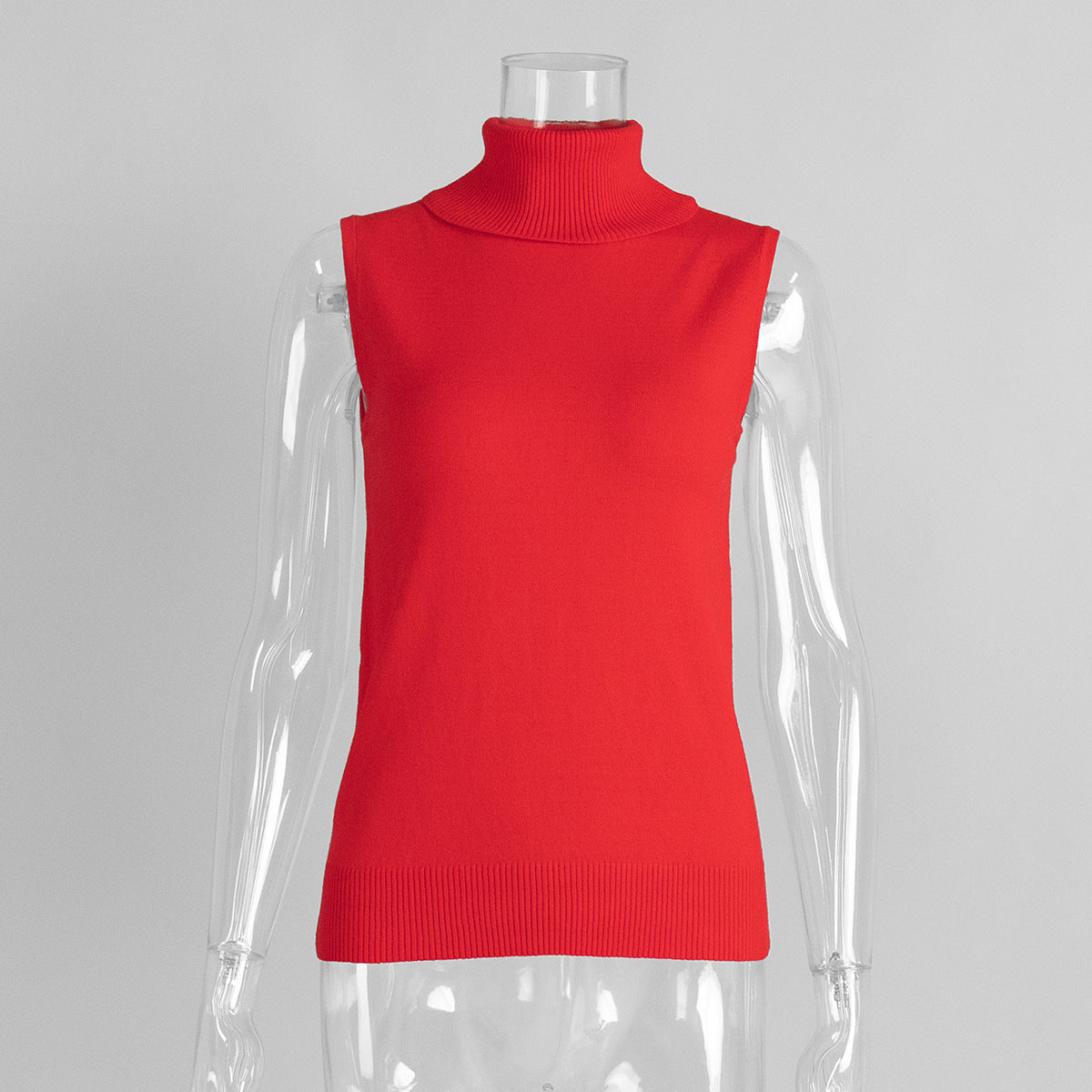 High Neck Sleeveless Knit Top Comfortable Casual Shirt