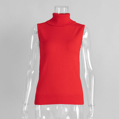 High Neck Sleeveless Knit Top Comfortable Casual Shirt