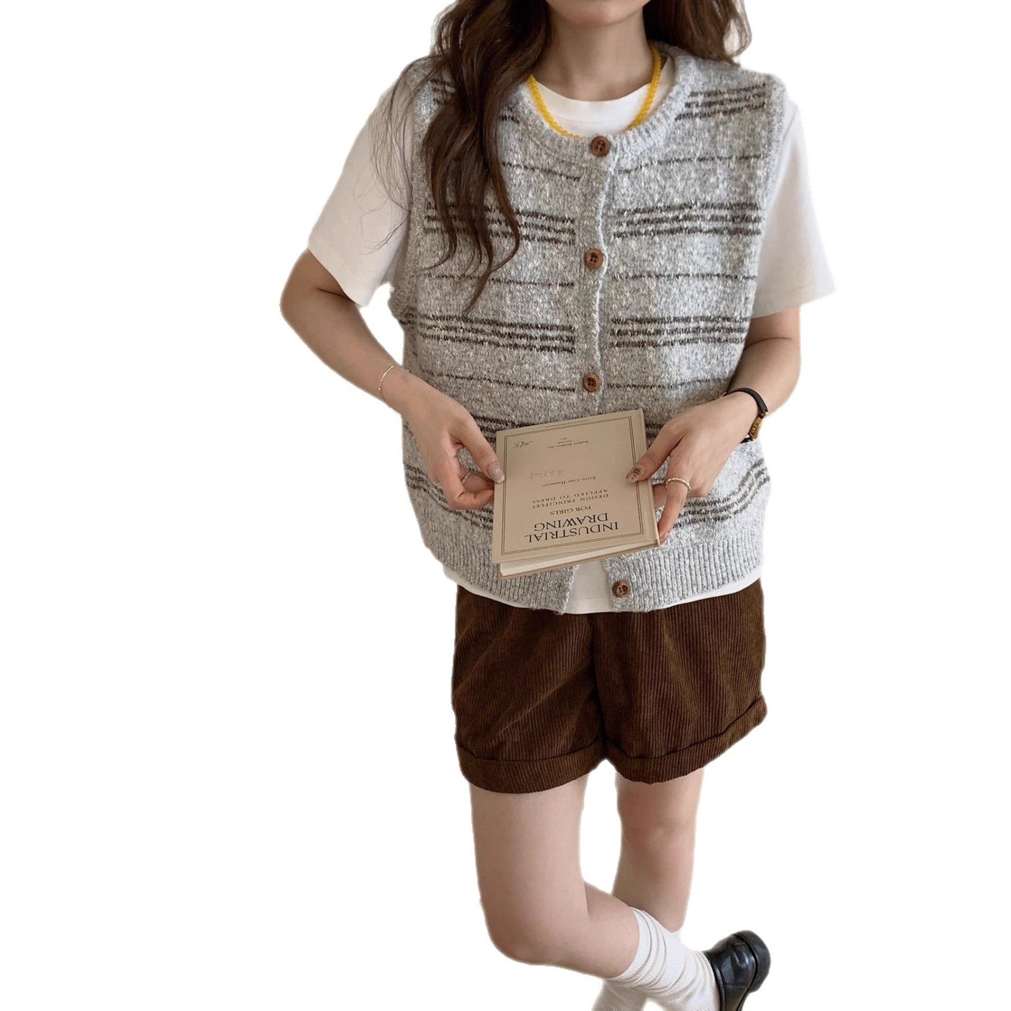 Color Block Knit Cardigan Vest for Women