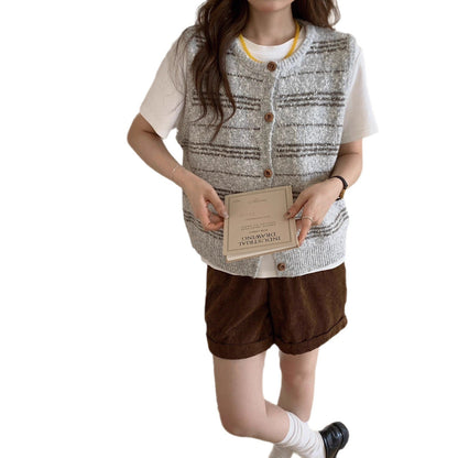 Color Block Knit Cardigan Vest for Women