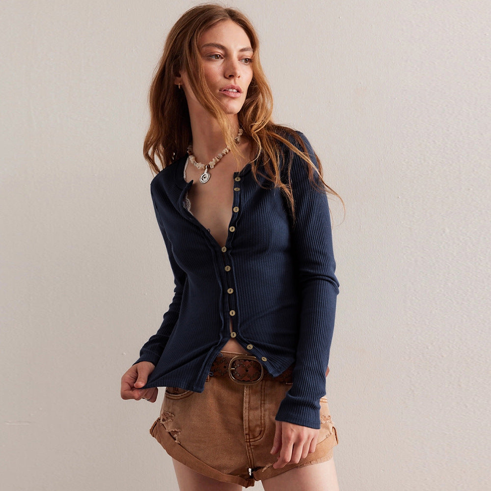Fashionable Women's Button Cardigan in Solid Color